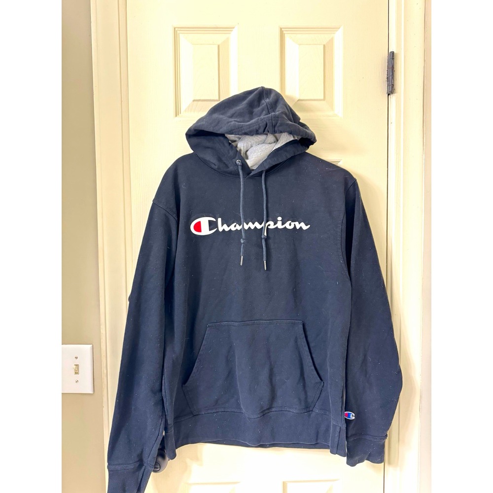 Champion Authentic Athleticwear Men's Black Pullover Fleece Hoodie Logo M